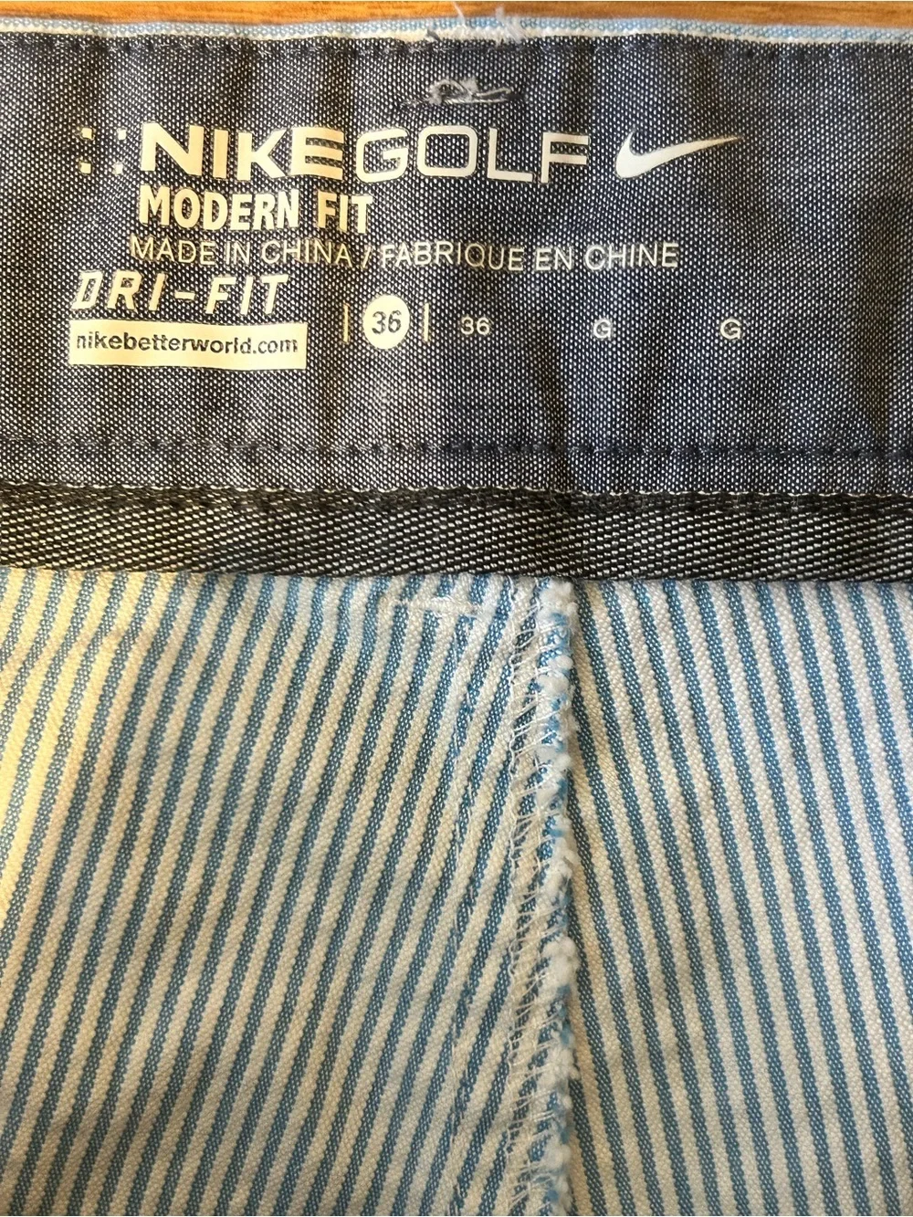 Nike Golf Modern Fit Dri-FIT Pinstripe Shorts Mens Blue White Striped Size 36